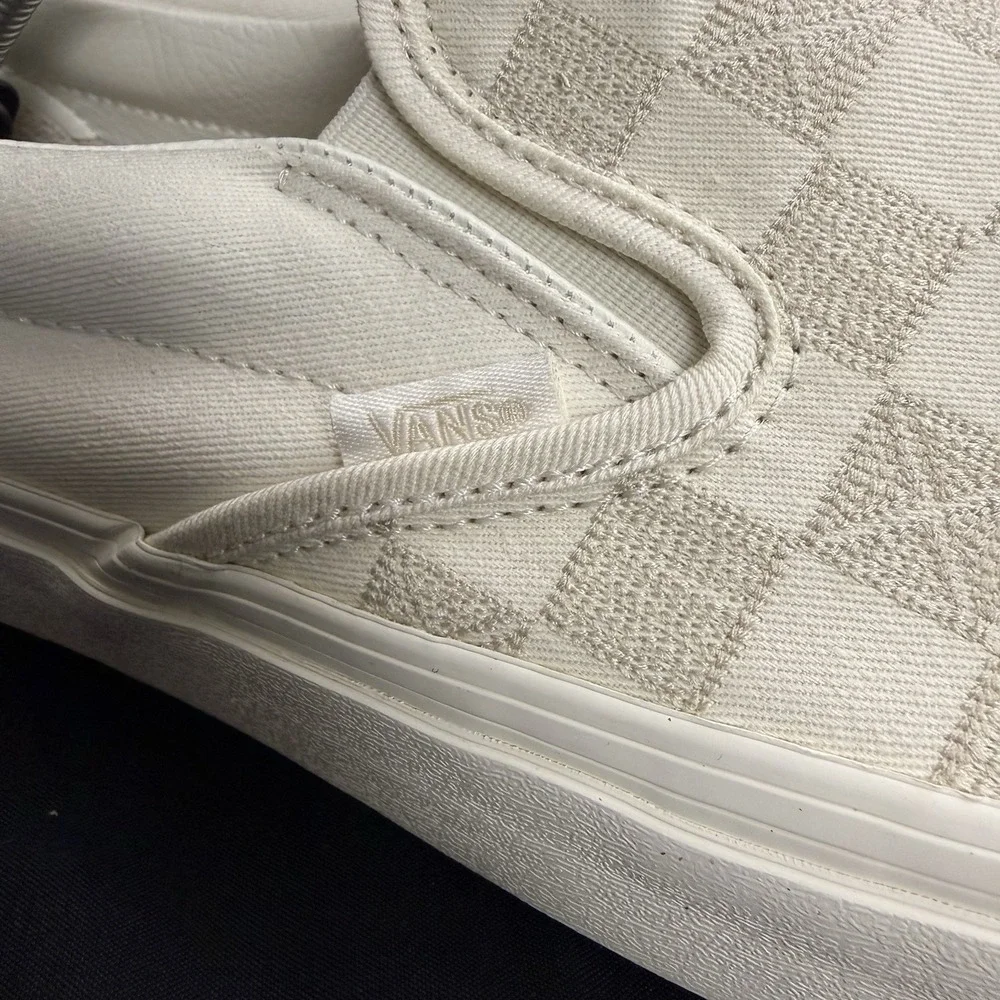 VANS Classic SlipOn Skate Shoes Stitch Checkerboard Marshmallow Wht Mens Size 13